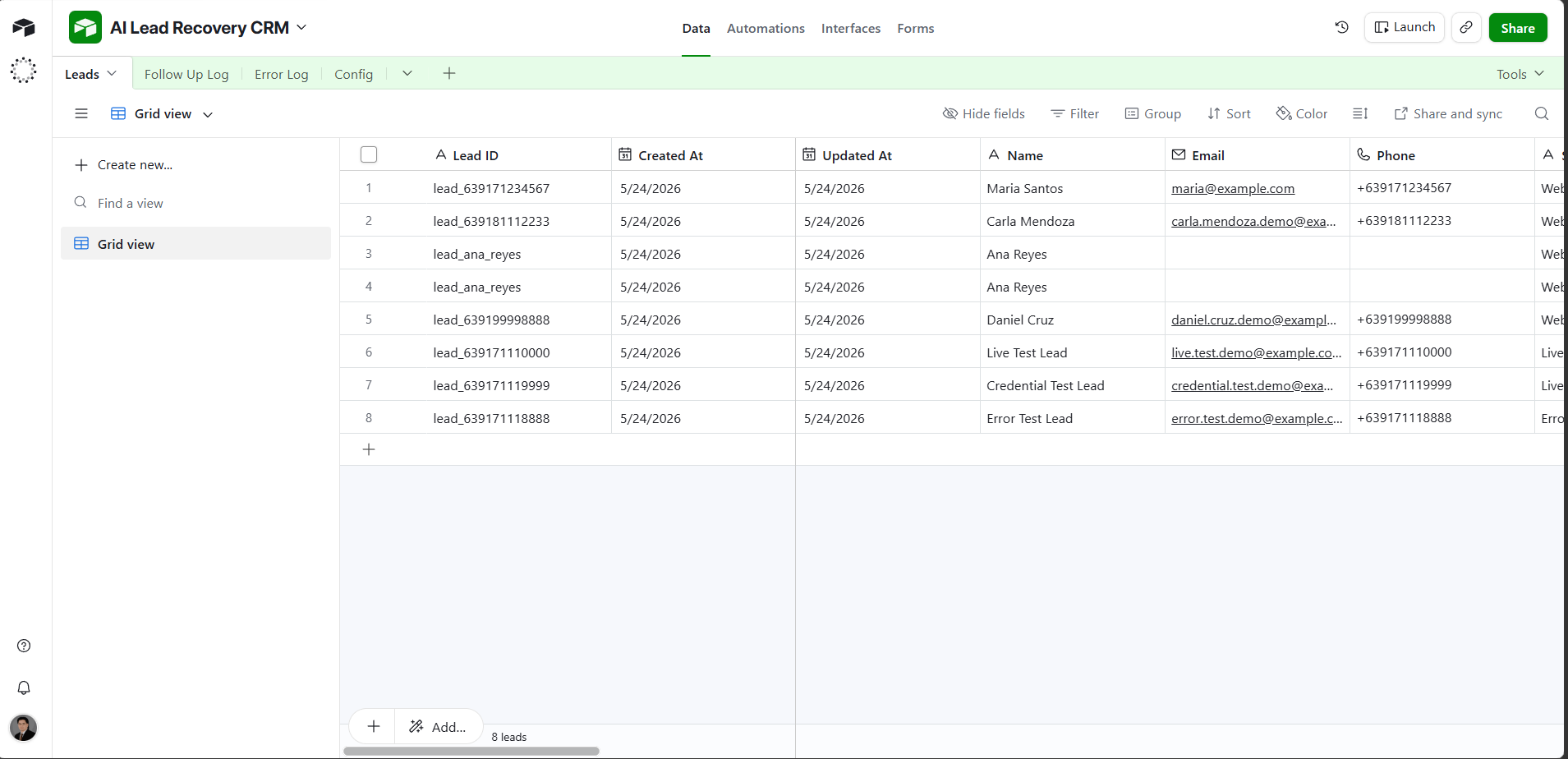 Airtable CRM for lead recovery