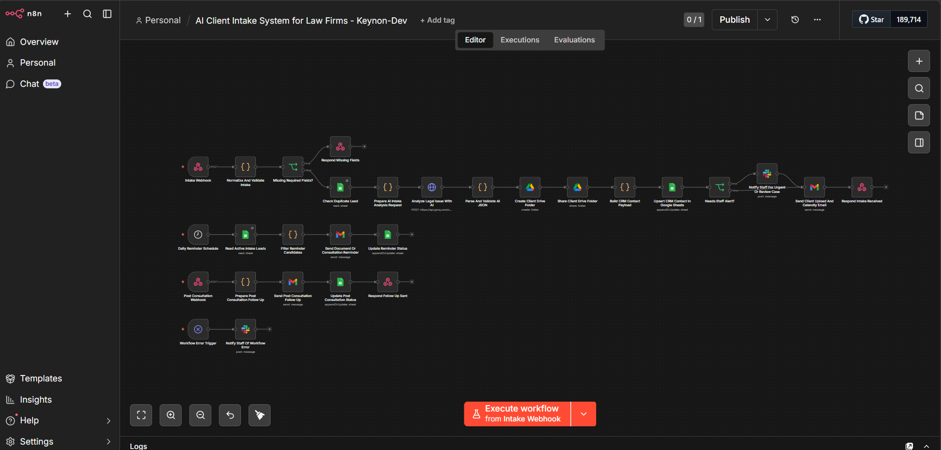 n8n workflow for law firm client intake